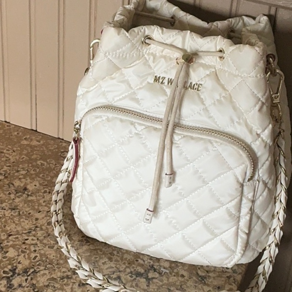 MZ Wallace White Quilted Bag with Drawstring Closure